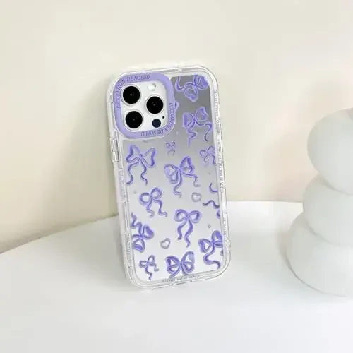 NITITOP iPhone 14 Pro Max uchun mos keladigan g'ilof Chiroyli Oyna Kamon Sevgi Yurak naqshli ayollar qizlar uchun lenta dizayni zarbaga chidamli kumush himoya telefon qopqog'i - Binafsha Kamon - 7