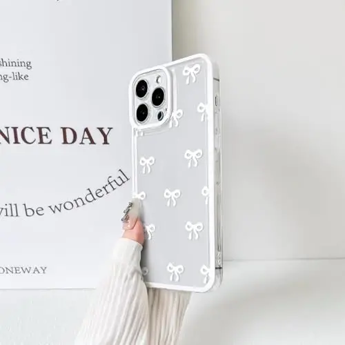 NITITOP iPhone 14 Pro uchun mos keladigan g‘ilof Chiroyli tiniq bardoshli lenta kamonchasi naqshli qizlar ayollar uchun yumshoq TPU shaffof to‘liq kamera linzalari zarbga chidamli himoya telefon qopqog‘i - Oq - 5