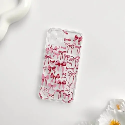 NITITOP Compatible with iPhone 15 Case Cute Clear Bowknot Design for Women Girls Red Bow Ribbon Soft Fit Slim Stylish Protective Phone Cover - Red - 4