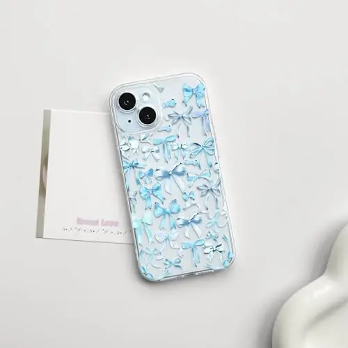 NITITOP Compatible with iPhone 15 Case Cute Clear Bowknot Design for Women Girls Blue Bow Ribbon Soft Fit Slim Stylish Protective Phone Cover - Blue - 2