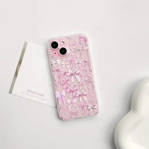NITITOP Compatible with iPhone 15 Case Cute Clear Bowknot Design for Women Girls Pink Bow Ribbon Soft Fit Slim Stylish Protective Phone Cover - Pink - NITITOP (1)