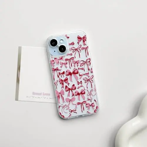 NITITOP Compatible with iPhone 15 Plus Case Cute Clear Bowknot Design for Women Girls Red Bow Ribbon Soft Fit Slim Stylish Protective Phone Cover - Red - 2
