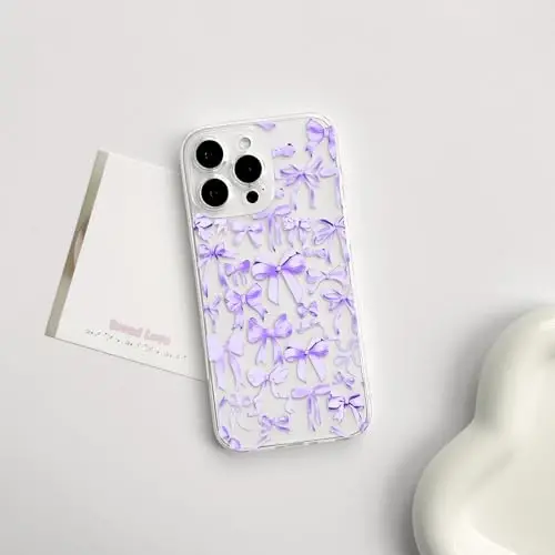 NITITOP Compatible with iPhone 15 Pro Case Cute Clear Bowknot Design for Women Girls Purple Bow Ribbon Soft Fit Slim Stylish Protective Phone Cover - Purple - 2