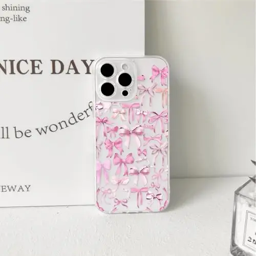 NITITOP Compatible with iPhone 15 Pro Case Cute Clear Bowknot Design for Women Girls Pink Bow Ribbon Soft Fit Slim Stylish Protective Phone Cover - Pink - 6