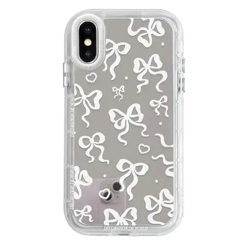 NITITOP Compatible for iPhone Xs Max Case Cute Bow Knot - White | Aesthetics, Cute, Mirror Ribbon bow, Love heart, Vintage, For women girls, Soft TPU Case, Shockproof Protective, Waterproof - NITITOP