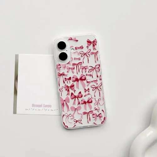 NITITOP Compatible with iPhone 16 Case Cute Clear Bowknot Design for Women Girls Red Bow Ribbon Soft Fit Slim Stylish Protective Phone Cover - Red - NITITOP (1)