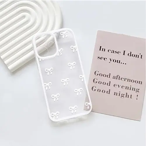 NITITOP Compatible with iPhone 16 Plus Case Clear Cute Durable Bowknot Ribbon Pattern for Girls Women Transparent Soft TPU Full Camera Lens Shockproof Protective Phone Cover - White2 - 3