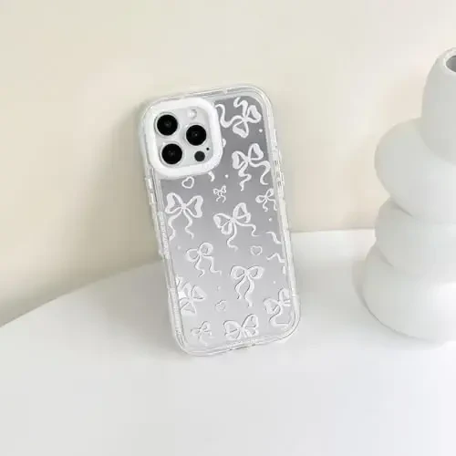 NITITOP iPhone 16 Pro bilan mos keladigan Chexol Chiroyli Oyna Kamon Sevgi Yurak Naqsh Ayollar uchun Qizlar Ip Dizayni Zarba o'tkazmaydigan Kumush Himoya Telefon Qopqog'i - Oq Kamon - 7