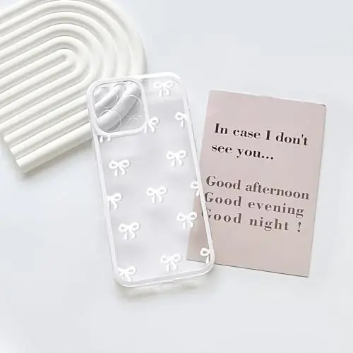 NITITOP Compatible with iPhone 16 Pro Case Cute Clear Durable Ribbon Bowknot Pattern for Girls Women Soft TPU Transparent Full Camera Lens Shockproof Protective Phone Cover - White - 3