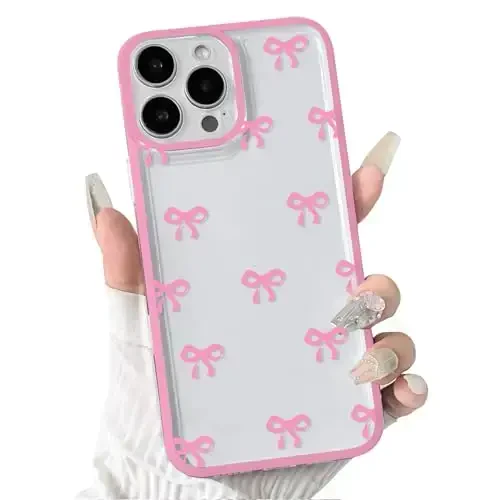 NITITOP iPhone 16 Pro Max bilan mos keladigan chexol Chiroyli tiniq mustahkam lentali bantli qizlar uchun ayollar yumshoq TPU shaffof to'liq kamera linzalari zarbga chidamli himoya telefon qopqog'i - Pushti qizil - 1