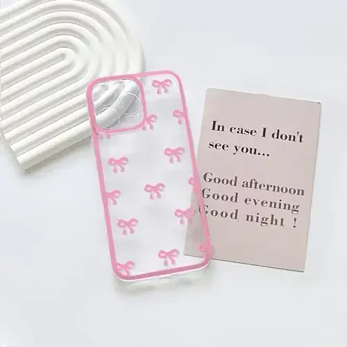 NITITOP iPhone 16 Pro Max bilan mos keladigan chexol Chiroyli tiniq mustahkam lentali bantli qizlar uchun ayollar yumshoq TPU shaffof to'liq kamera linzalari zarbga chidamli himoya telefon qopqog'i - Pushti qizil - 3