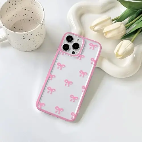 NITITOP iPhone 16 Pro Max bilan mos keladigan chexol Chiroyli tiniq mustahkam lentali bantli qizlar uchun ayollar yumshoq TPU shaffof to'liq kamera linzalari zarbga chidamli himoya telefon qopqog'i - Pushti qizil - NITITOP (1)