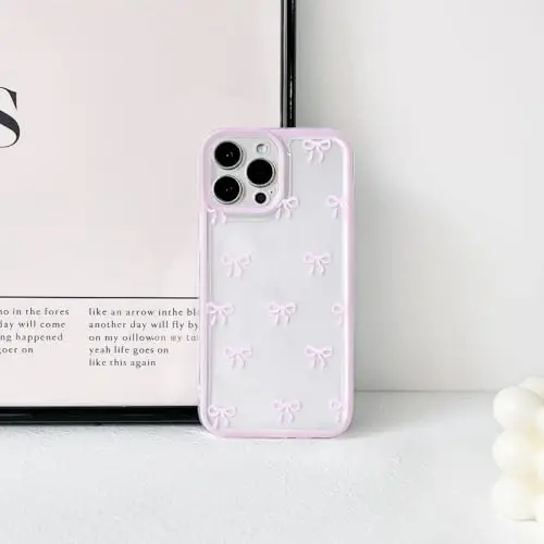 NITITOP Compatible with iPhone 16 Pro Max Case Cute Clear Durable Ribbon Bowknot Pattern for Girls Women Soft TPU Transparent Full Camera Lens Shockproof Protective Phone Cover - Pink - 4