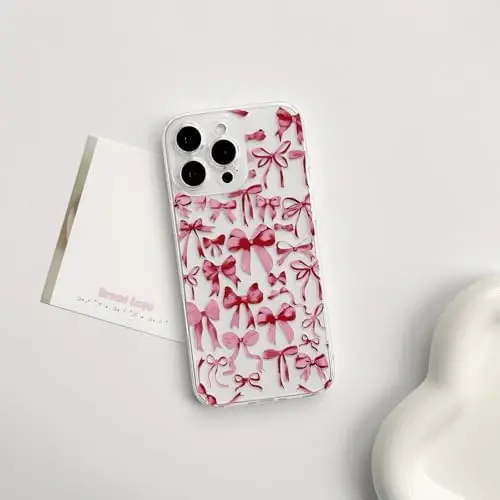 NITITOP iPhone 16 Pro Max uchun mos keladigan g'ilof Ayollar qizlar uchun yoqimli tiniq bant dizayni Qizil kamon lenta Yumshoq tor Slim zamonaviy himoya telefon qopqog'i - Qizil - 2