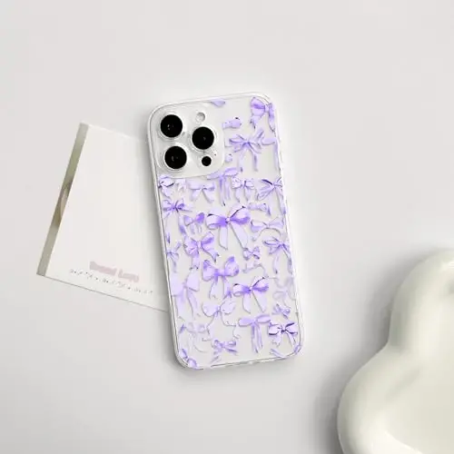 NITITOP iPhone 16 Pro Max uchun mos keladigan g'ilof, ayollar qizlar uchun yoqimli tiniq kamon dizayni, binafsha kamon lenta yumshoq ingichka zamonaviy himoya telefon qopqog'i - binafsha - NITITOP (1)