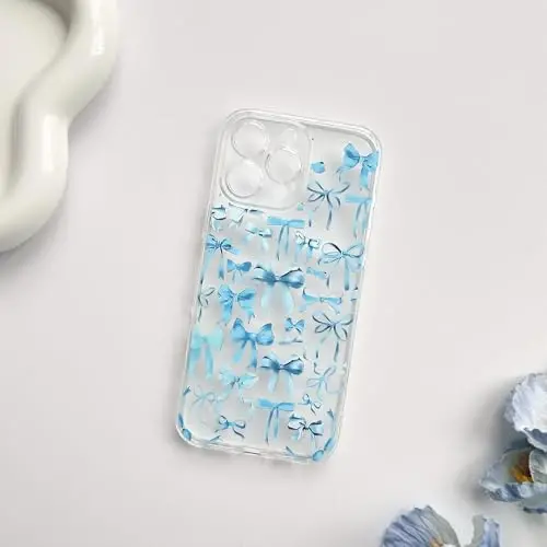 NITITOP iPhone 16 Pro Max uchun mos keladigan g'ilof, ayollar qizlar uchun yoqimli tiniq kamoncha dizayni, Moviy kamon lentalari yumshoq, ingichka, zamonaviy himoya telefon qopqog'i - Moviy - 4