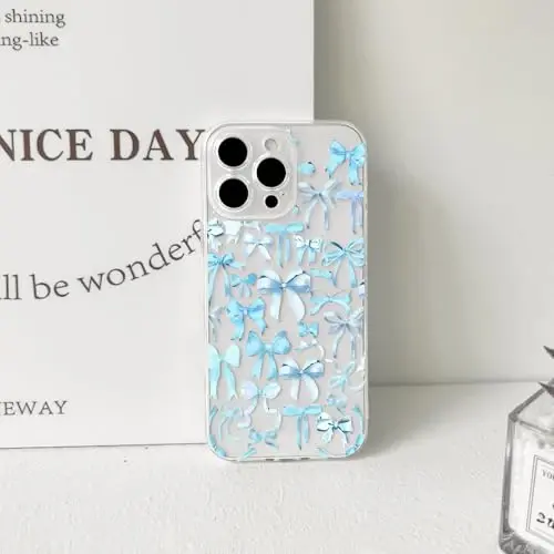 NITITOP iPhone 16 Pro Max uchun mos keladigan g'ilof, ayollar qizlar uchun yoqimli tiniq kamoncha dizayni, Moviy kamon lentalari yumshoq, ingichka, zamonaviy himoya telefon qopqog'i - Moviy - 6
