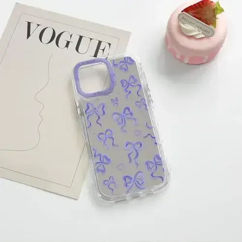 NITITOP iPhone 16 Pro Max uchun mos keladigan g'ilof, qizlar uchun yoqimli oyna kamon sevgi yurak naqshli, ayollar uchun lenta dizayni, zarbga chidamli kumush himoya telefon qopqog'i - binafsha kamon - 6