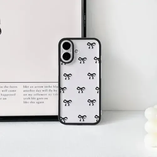 NITITOP iPhone 16 uchun g‘ilof bilan mos keladi Chiroyli shaffof chidamli lenta bantli qizlar ayollar uchun yumshoq TPU shaffof to‘liq kamera linzalari zarbaga chidamli himoya telefon qopqog‘i - qora - 4