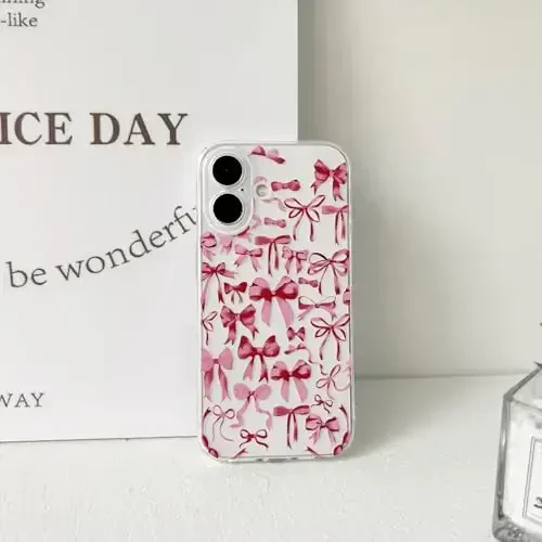 NITITOP iPhone 16 uchun mos keladigan g'ilof, ayollar qizlar uchun yoqimli tiniq bantli dizayn, qizil bantli lenta, yumshoq, ingichka, zamonaviy himoya telefon qopqog'i - qizil - 5