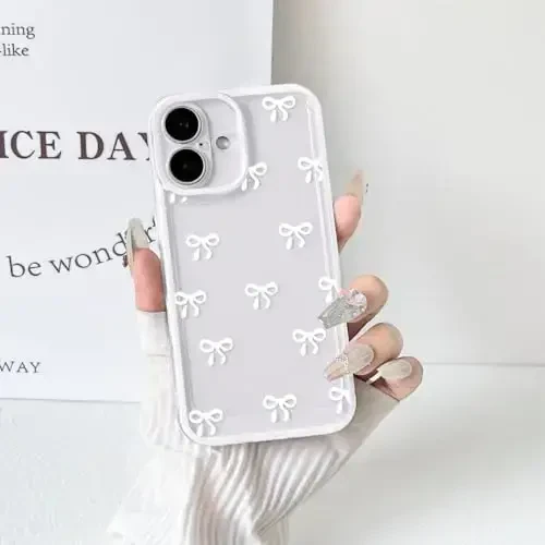 NITITOP iPhone 16 uchun mos keladigan g'ilof Chiroyli shaffof mustahkam lenta bantli qizlar uchun ayollar yumshoq TPU shaffof to'liq kamera linzalari zarbaga chidamli himoya telefon qopqog'i - Oq - 8