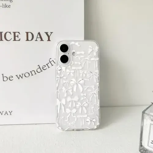 NITITOP iPhone 16 uchun mos keladigan g‘ilof, qizlar uchun yoqimli tiniq bantli dizayn, ayollar uchun oq bantli lenta, yumshoq ingichka zamonaviy himoya telefon qopqog‘i - Oq - 6