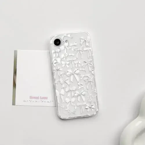 NITITOP iPhone 16e bilan mos keladigan g'ilof Chiroyli shaffof kamon dizayni Ayollar uchun oq kamon lentalari Yumshoq ingichka zamonaviy himoya telefon qopqog'i - Oq - 3