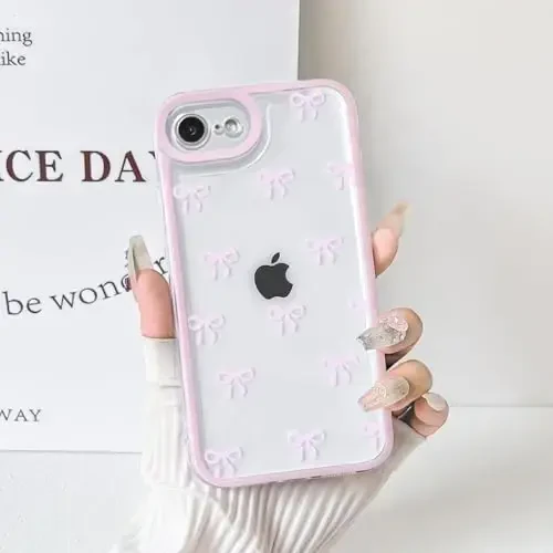 NITITOP iPhone 16e bilan mos keladigan G'ilof Shaffof Chiroyli Bardoshli Qizlar Ayollar uchun Kamon lenta naqshli Shaffof Yumshoq TPU To'liq Kamera linzalari Zarbadan himoya qiluvchi Telefon qopqog'i - Pushti2 - 9