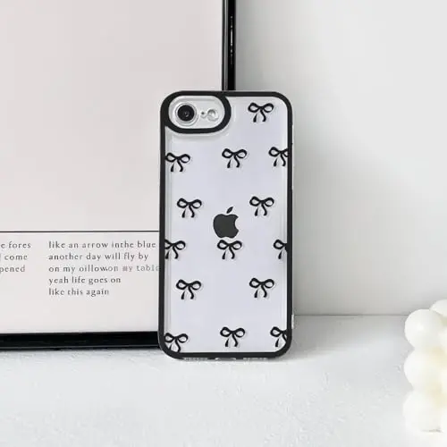 NITITOP iPhone 16e bilan mos keluvchi g'ilof Chiroyli tiniq bardoshli lenta kamon naqshli qizlar ayollar uchun yumshoq TPU shaffof to'liq kamera linzalari zarbaga chidamli himoya telefon qopqog'i - qora - 6