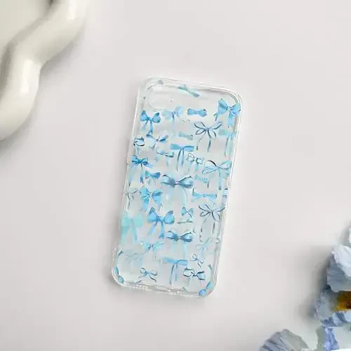 NITITOP iPhone 16e gʻilofi bilan mos keladi, ayollar qizlar uchun yoqimli tiniq kamon dizayni, Moviy kamon lentalari, yumshoq, nozik, zamonaviy himoya telefon qopqogʻi - Moviy - 2