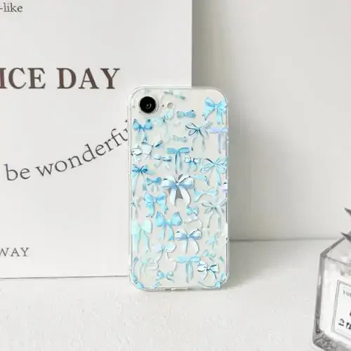 NITITOP iPhone 16e gʻilofi bilan mos keladi, ayollar qizlar uchun yoqimli tiniq kamon dizayni, Moviy kamon lentalari, yumshoq, nozik, zamonaviy himoya telefon qopqogʻi - Moviy - 6