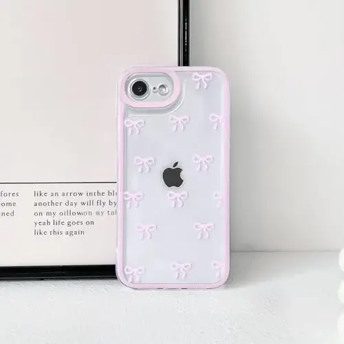 NITITOP Compatible with iPhone 16e Case Clear Cute Durable Bowknot Ribbon Pattern for Girls Women Transparent Soft TPU Full Camera Lens Shockproof Protective Phone Cover - Pink2 