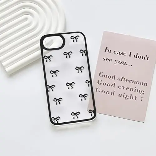 NITITOP Compatible with iPhone 16e Case Cute Clear Durable Ribbon Bowknot Pattern for Girls Women Soft TPU Transparent Full Camera Lens Shockproof Protective Phone Cover - Black - 2