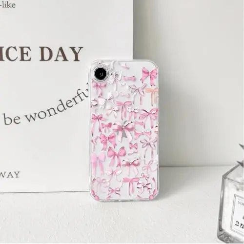 NITITOP Compatible with iPhone 16e Case Cute Clear Bowknot Design for Women Girls Pink Bow Ribbon Soft Fit Slim Stylish Protective Phone Cover - Pink - 6