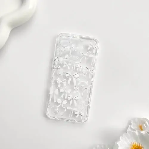 NITITOP Compatible with iPhone 16e Case Cute Clear Bowknot Design for Women Girls White Bow Ribbon Soft Fit Slim Stylish Protective Phone Cover - White - 2