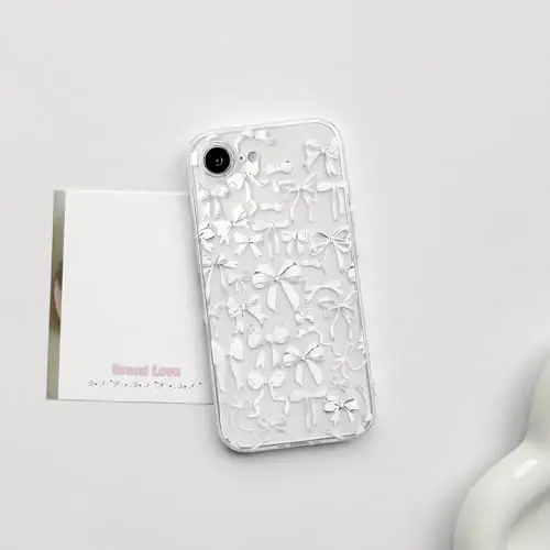 NITITOP Compatible with iPhone 16e Case Cute Clear Bowknot Design for Women Girls White Bow Ribbon Soft Fit Slim Stylish Protective Phone Cover - White - 3