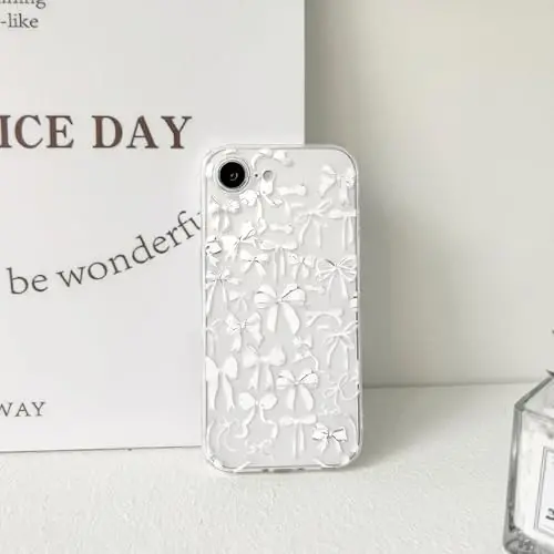 NITITOP Compatible with iPhone 16e Case Cute Clear Bowknot Design for Women Girls White Bow Ribbon Soft Fit Slim Stylish Protective Phone Cover - White - 6