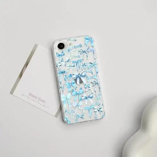 NITITOP Compatible with iPhone 16e Case Cute Clear Bowknot Design for Women Girls Blue Bow Ribbon Soft Fit Slim Stylish Protective Phone Cover - Blue - 3