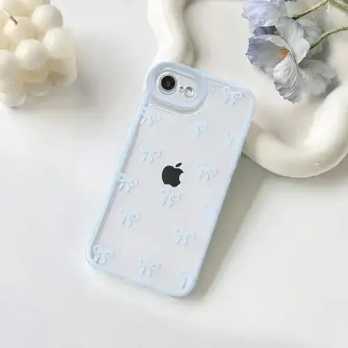 NITITOP iPhone 16e uchun mos keladigan g'ilof Chiroyli tiniq bardoshli lenta bantli qizlar ayollar uchun yumshoq TPU shaffof to'liq kamera linzalari zarbga chidamli himoya telefon qopqog'i - Moviy - 3