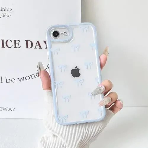 NITITOP iPhone 16e uchun mos keladigan g'ilof Chiroyli tiniq bardoshli lenta bantli qizlar ayollar uchun yumshoq TPU shaffof to'liq kamera linzalari zarbga chidamli himoya telefon qopqog'i - Moviy - 4