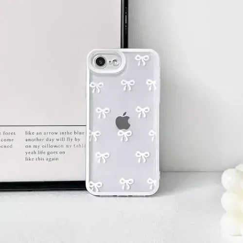 NITITOP iPhone 16e uchun mos keladigan g'ilof Yoqimli Shaffof Chidamli lenta kamon naqshli Qizlar Ayollar Yumshoq TPU Shaffof To'liq Kamera Linzalari Zarba o'tkazmaydigan Himoya Telefon Qopqog'i - Oq - 6