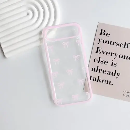 NITITOP Compatible for iPhone 17 Air Case Cute Clear Durable Ribbon Bowknot Pattern for Girls Women Soft TPU Transparent Full Camera Lens Shockproof Protective Phone Cover - Pink - 2
