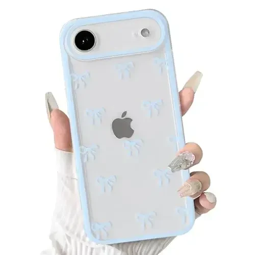 NITITOP iPhone 17 Air uchun mos keladigan g'ilof Chiroyli tiniq chidamli lenta bantli qizlar ayollar uchun yumshoq TPU shaffof to'liq kamera linzalari zarbga chidamli himoya telefon qopqog'i - Moviy 