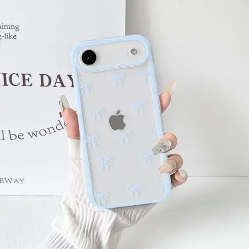 NITITOP iPhone 17 Air uchun mos keladigan g'ilof Chiroyli tiniq chidamli lenta bantli qizlar ayollar uchun yumshoq TPU shaffof to'liq kamera linzalari zarbga chidamli himoya telefon qopqog'i - Moviy - 5