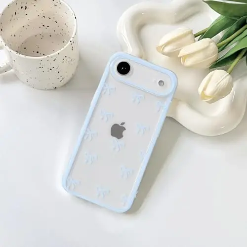 NITITOP iPhone 17 Air uchun mos keladigan g'ilof Chiroyli tiniq chidamli lenta bantli qizlar ayollar uchun yumshoq TPU shaffof to'liq kamera linzalari zarbga chidamli himoya telefon qopqog'i - Moviy - 4