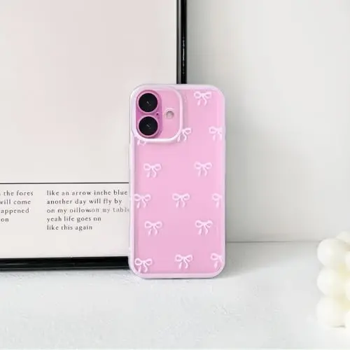 NITITOP Compatible for iPhone 17 Case Bow - Pink | Aesthetics, Cute Clear, Durable ribbon bowknot, Full camera lens, For woman girl, Soft TPU, Shockproof, Waterproof 