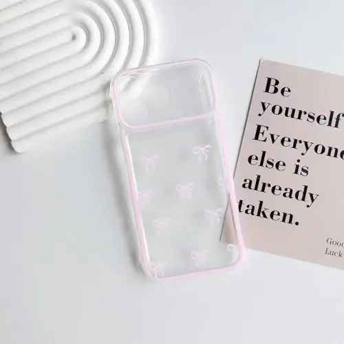 NITITOP Compatible for iPhone 17 Pro Case Cute Clear Durable Ribbon Bowknot Pattern for Girls Women Soft TPU Transparent Full Camera Lens Shockproof Protective Phone Cover - Pink - 1