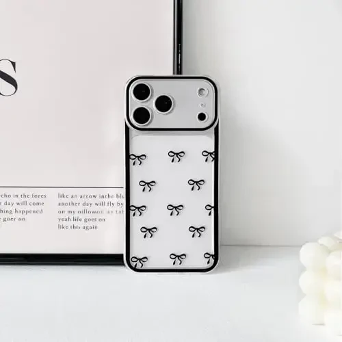 NITITOP Compatible for iPhone 17 Pro Max Case Cute Clear Durable Ribbon Bowknot Pattern for Girls Women Soft TPU Transparent Full Camera Lens Shockproof Protective Phone Cover - Black - 6