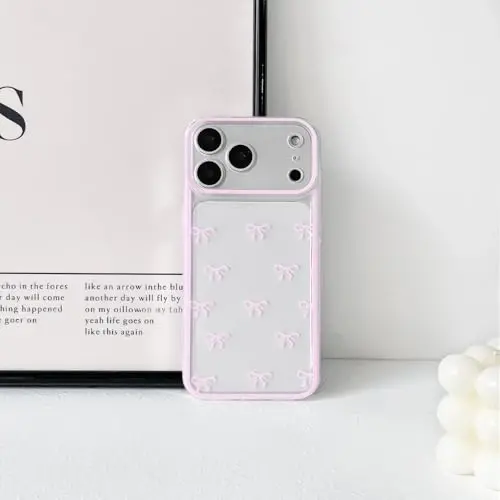 NITITOP iPhone 17 Pro Max uchun mos keladigan g'ilof Chiroyli tiniq chidamli lenta kamonli naqsh Qizlar uchun ayollar Yumshoq TPU shaffof to'liq kamera linzalari zarbaga chidamli himoya telefon qopqog'i - Pushti 