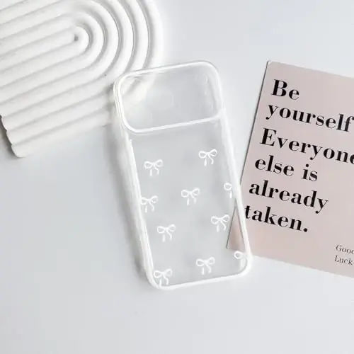 NITITOP iPhone 17 Pro Max uchun mos keladigan g'ilof, qizlar uchun chiroyli tiniq bardoshli lenta kamon naqshli, ayollar uchun yumshoq TPU shaffof to'liq kamera linzalari zarbaga chidamli himoya telefon qopqog'i - Oq 